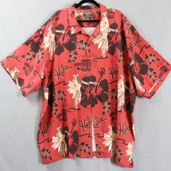 Hilo Hattie Hawaiian Shirt Men’s 3XL Red Hula Dancer Floral 100% Silk Aloha Camp - Picture 1 of 12